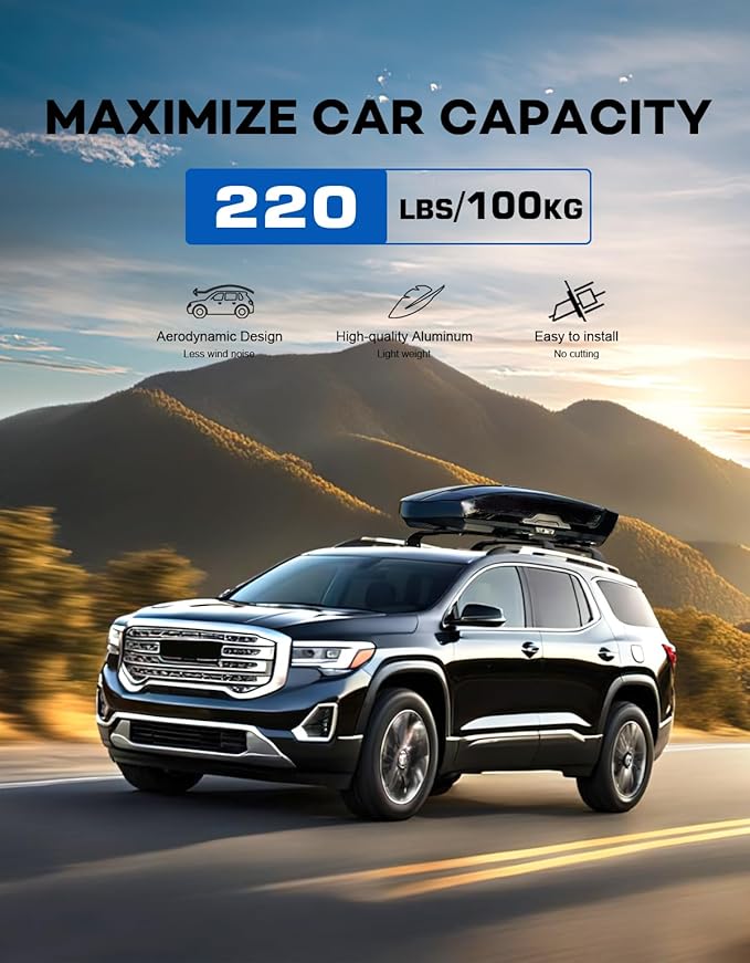 Roof Rack Cross Bars 220lbs Compatible with GMC Acadia 2017 2018 2019 2020 2021 2022 2023(with Raised Rails),Heavy Duty All-Metal Aluminum Crossbar Luggage Racks Roof Rails Rooftop
