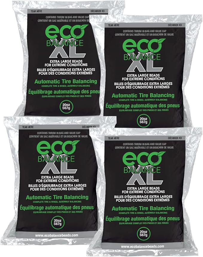ECO Balance 20-ECOXL4 ECO XL Extreme Condition Tire/Wheel Balancing Beads - Off-Road Vehicles, Light Duty Truck Tires, (4) 20oz Balance Bead Bags, (4) Valve Caps