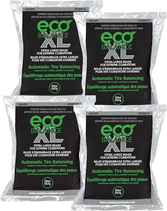 ECO Balance 20-ECOXL4 ECO XL Extreme Condition Tire/Wheel Balancing Beads - Off-Road Vehicles, Light Duty Truck Tires, (4) 20oz Balance Bead Bags, (4) Valve Caps