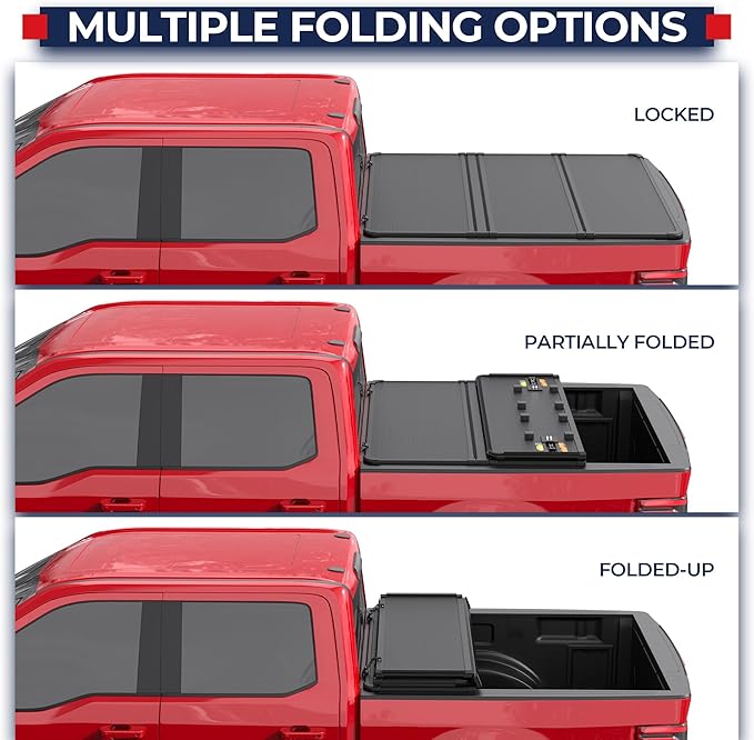 MOSTPLUS Tri-Fold Hard Truck Bed Tonneau Cover On Top Compatible for 2015-2024 2025 Ford F150 F-150 Bed 3 Fold Styleside Solid (6.5 FT Feet Bed) 78.9 Inch