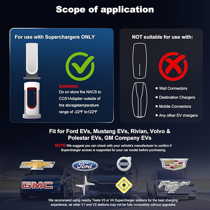 Tesla Charger Supercharger Adapter, NACS to CCS Adapter [Max 500A,1000V] Suitable for Charging Ford, Mustang, GM, Rivian, Volvo and Polestar Electric Vehicles at Tesla Supercharger (NACS to CCS)