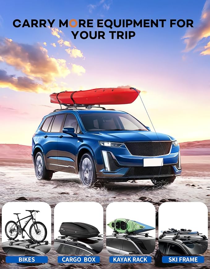 Roof Rack Cross Bars 220lbs Compatible with Cadillac XT6 2020-2025,Heavy Duty All-Metal Aluminum Roof Rails Crossbars Cargo Canoe Black Rooftop Cargo Carrier Luggage.