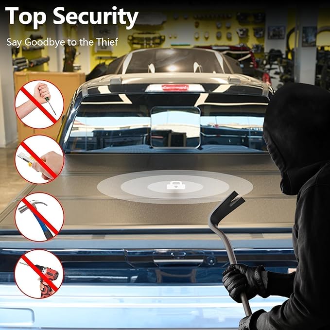 5.5' Hard Folding Truck Bed Tonneau Cover fits 2015-2026 Ford F-150 (Incl.F-150 Lightning) 5'5"Bed, Heavy-Duty Lock Cover w/Waterproof Fiberglass Design | No-Drill Installation & Anti-Theft Security