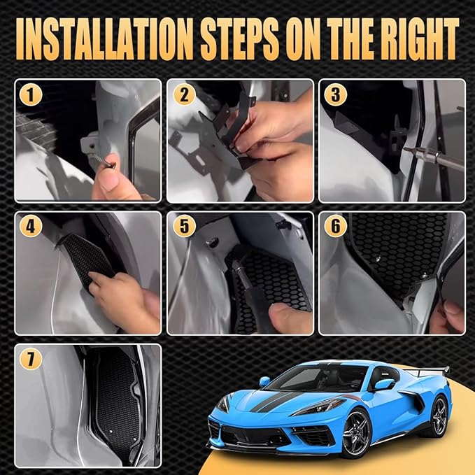 2PCS Upgrade Side Intake Mesh Grilles Insert,OEM Style Aluminum Driver and Right Passenger Side Radiator Air Intake Vent Guards Mesh Set Accessories for Corvette C8 Stingray Z51 2020+