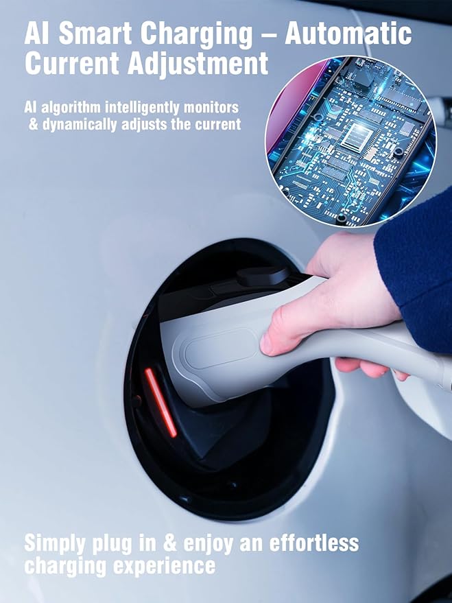 2025 New Level 1 & 2 EV Charger (16Amp, 110V-240V, 23Ft Cable) Portable AI Fast Charger Equipment, Charging for J1772 Electric Vehicle, Hybrids, Model with A NEMA 6-20P Mobile Car(NOT for Tesla)