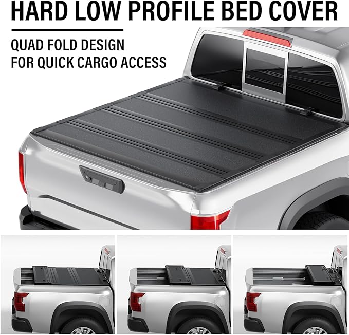 Hard Low Profile Quad-Fold Aluminum Truck Bed Tonneau Cover Compatible with 2005-2022 Nissan Frontier 5ft Bed (60")