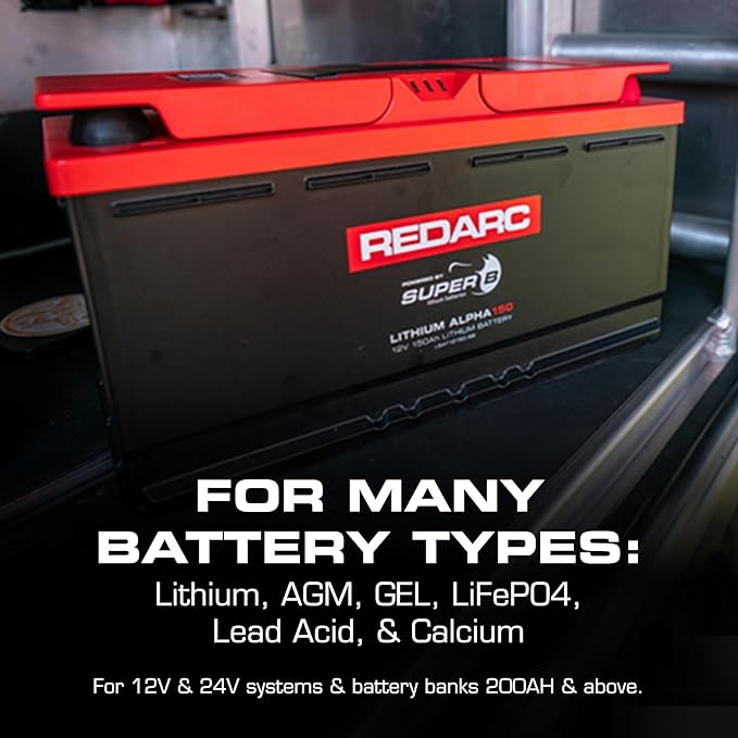 REDARC Dual Input 50A in-Vehicle DC to DC Battery Charger with MPPT Solar Regulator, Green Power Priority, 12V/24V Compatible, for Lithium, AGM, Gel, Lead Acid, Calcium, LiFePO4 Batteries