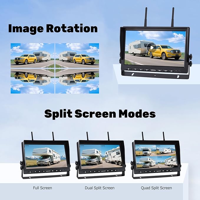 10.1" 4-Magnetic Wireless RV Backup Camera, HD1080P DVR Monitor, IP69 Waterproof & IR Night Vision 4x9600mAh Rechargeable Cameras, 2 Side Camera & 2 Rear Camera for Trailer Truck Camper-WS4