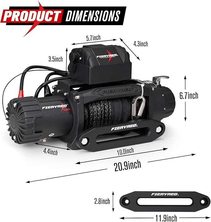FieryRed 13000 lb Winch, 12V IP67 Waterproof Electric Trailer Winch with Synthetic Rope, 2in1 Wireless Remote Control, Hawse Fairlead for Off Road Vehicle Towing Jeep Truck