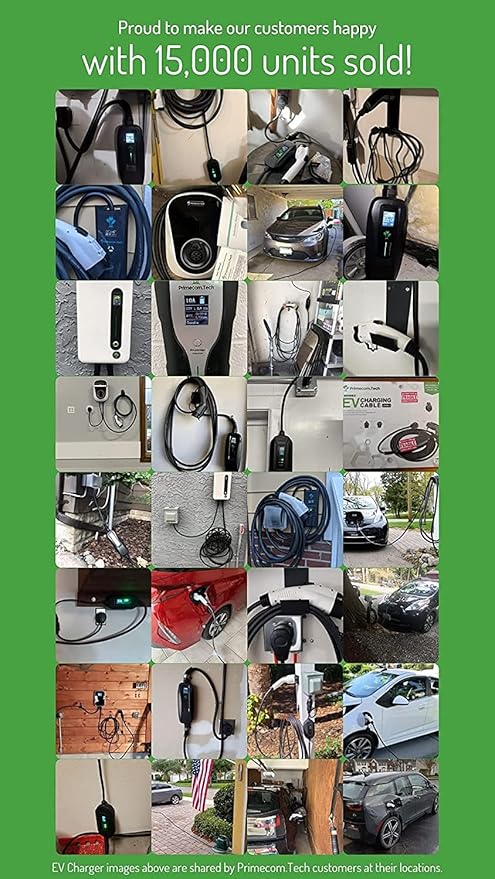 PRIMECOM Level 2 Electric Vehicle (EV) Charger (220V / 240Volt, 16Amp) Portable EVSE Smart Electric Car Charger, 30', 40', and 50 Feet Lengths (30 Feet, 14-50P)