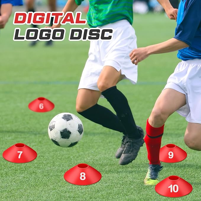 10 Pcs Numbered Sports Disc Cones 1-10 Soccer Cones with Mesh Carry Bag Flexible Agility Cones Soft Field Cones for Gym PE Classes School Activities Games, Sports Training Equipment