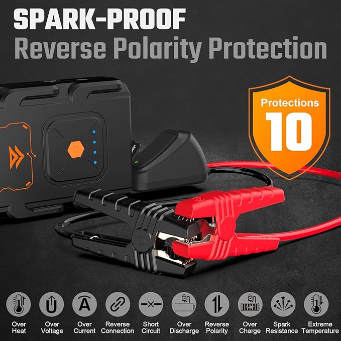 G21C 2000A Jump Starter Portable Portable Battery Booster for 7.0L Gas and 6.5L Diesel Engines 12V Jump Box with USB Quick Charge LED Flashlight with DC Power Out 12.5v-16.8V-10A