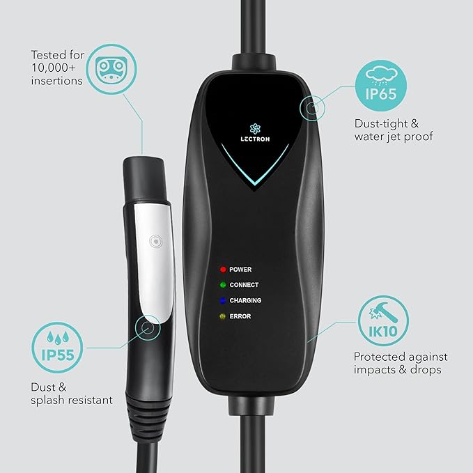 Lectron Level 1 Tesla Charger - 110V, 15 Amp, NEMA 5-15 Plug, 16 ft Extension Cord - Portable Electric Car Charger for Tesla - Compatible with All Tesla Models X/Y/3/S