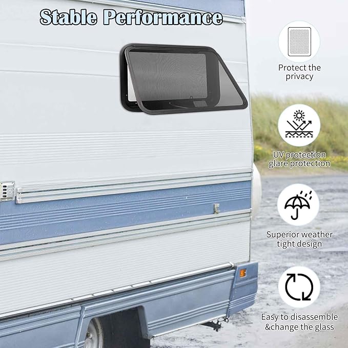 RV Window | 30" W x 20" H | RV Exit Window | Tempered Glass &Trim Set | DOT Certification Qualified