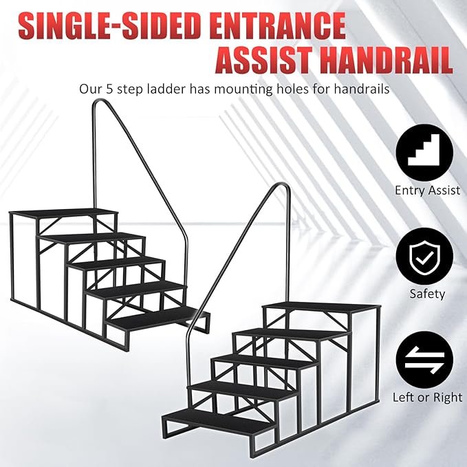 RV Steps with Handrail｜5 Step RV Steps｜Update 3.0 Outdoor Mobile Home Stairs with Anti-Slip Pedals｜RV Ladders for Travel Trailers｜Heavy Duty Camper Steps for Camper, Porch, Spa