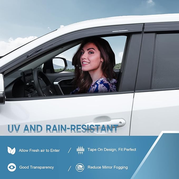 ACLONG Tape-On Rain Guards Fit for Toyota RAV4 2019 2020 2021 2022 2023 Tape-On Smoke Side Shatterproof Window Visor, Out-Channel Window Deflectors, 6-Pieces Set