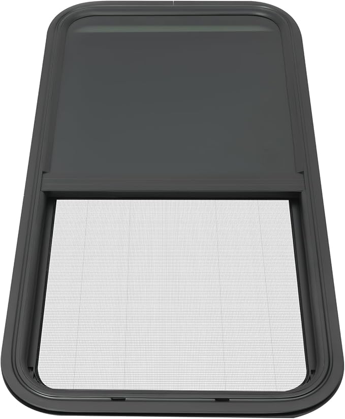 RV Window, 18" X 35" Universal RV Window Vertical Slide W/Trim Ring, Vertical Sliding Glass Window with Screen Window for Cargo, Horse Trailer, Marine Camper Window Replacement(18" X 35")