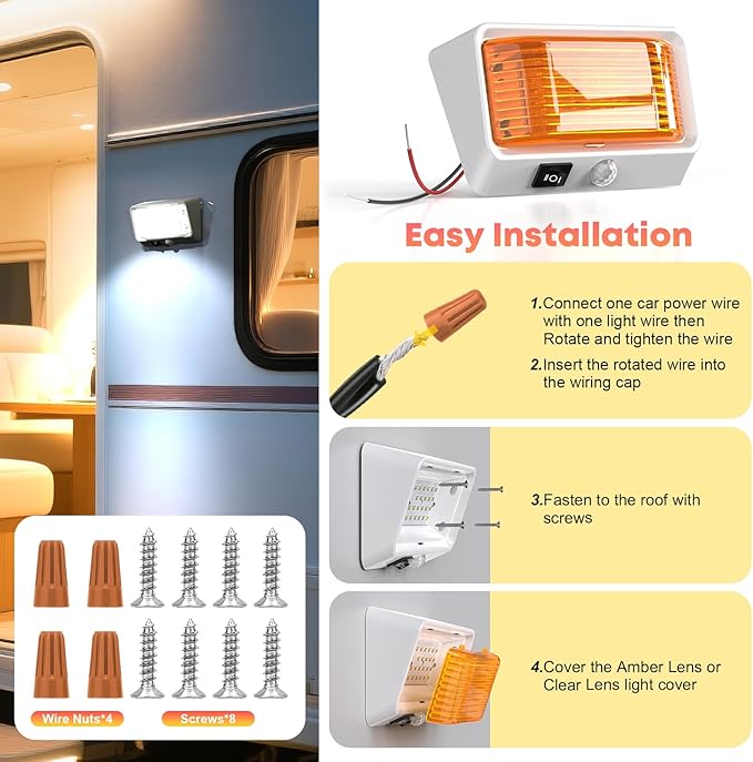 BlueFire RV Exterior LED Porch Light with Motion Sensor – Waterproof, Energy Efficient, Easy Installation, Bright Outdoor LED Lighting for Camper, Trailer, Motorhome (White)