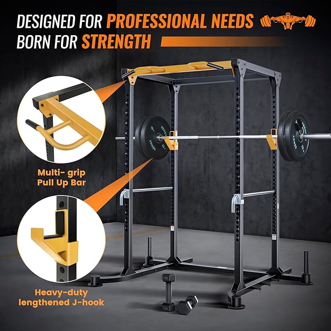 Squat Rack Power Cage, 82" Large Squat Stand Rack 2000lbs Capacity, Stable and Durable Power Rack with Pull-Up Bar, Heavy Duty Adjustable Power Cage with Weight Plate Storage Attachment for Home Gym