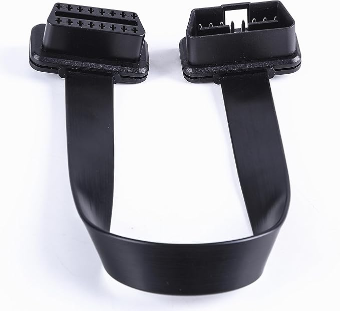 Low Profile OBD 2 OBD ii Male to Female Ribbon Extension Diagnostic Cable 16pins Connected Fully for Scan Tool Code Reader 1ft/30cm