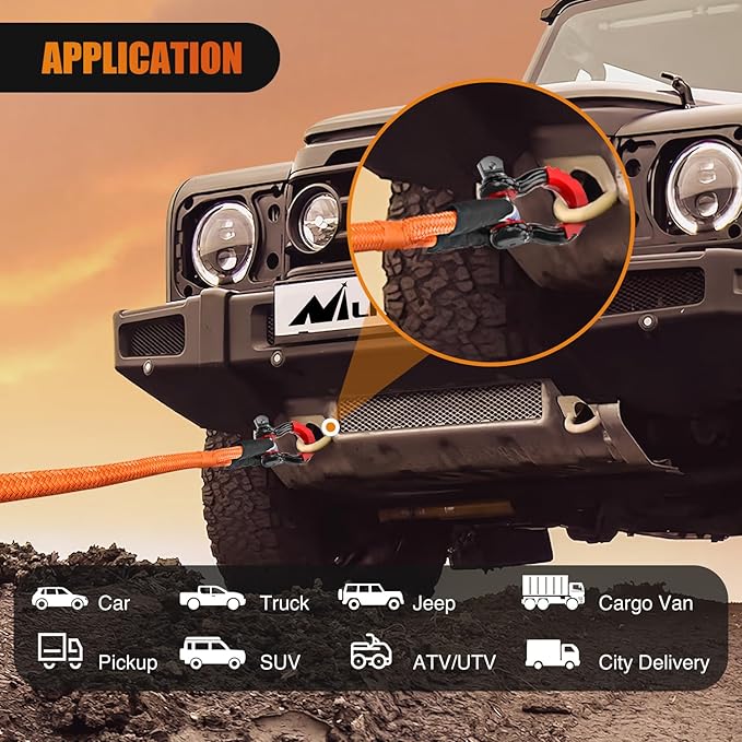 Nilight Kinetic Recovery Tow Rope Kit with 3/4" Anti-Theft D-Ring Shackles 1" x 30ft Heavy Duty Offroad Tow Rope Snatch Strap Towing Strap kit 48,000LBS for UTV ATV SUV Truck Car Jeep Tractor