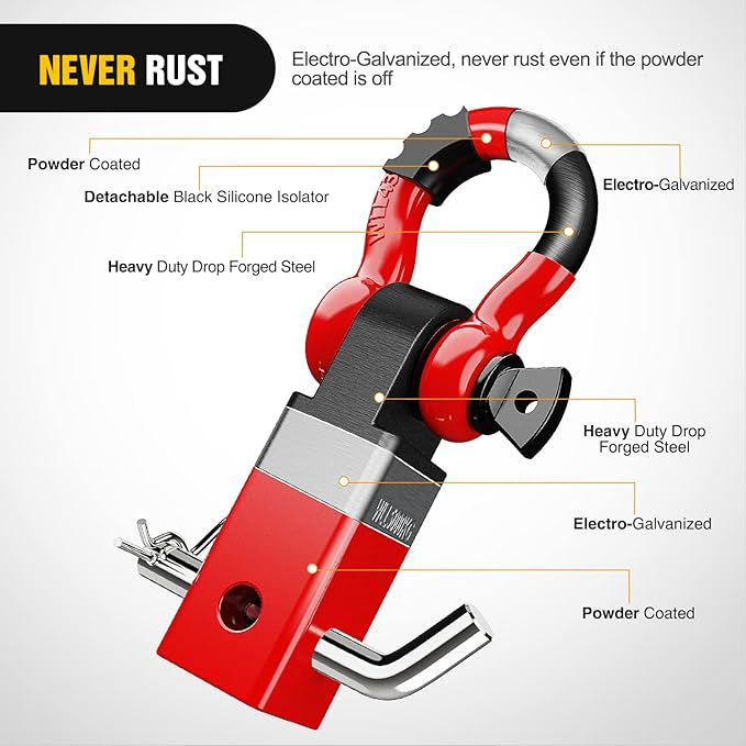 Nilight Shackle Hitch Receiver 2Inch 45000 LBs Breaking Strength 3/4" D Ring w/Trailer Pin Heavy Duty Solid Recovery Towing Kit for Trucks Jeeps Off-Road