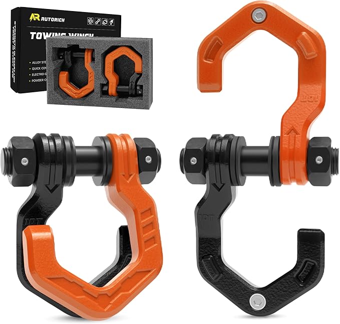 D Ring Shackles, 3/4" Separate Shackles with 7/8" Pin, Heavy Duty Recovery Shackle 57320lbs Break Strength, 4x4 Off-Road Recovery Towing Winch Shackles for Trucks, Black Orange 2-Pack