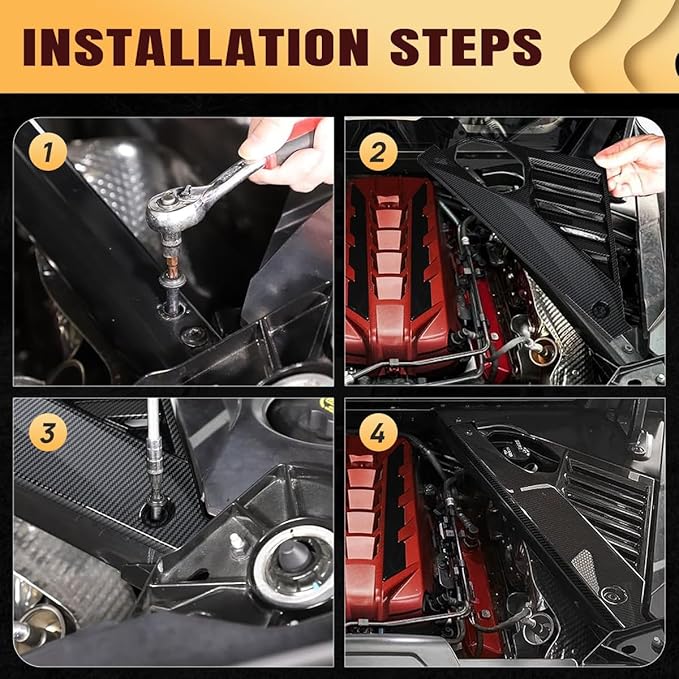 2Pcs Engine Bay Panel Cover,Carbon Fiber Pattern Rear Engine Covers Left Right Engine Case Guards Protector Compartment Filler Covers for Corvette C8 Stingray 2020+ for C8 Z06 2023+