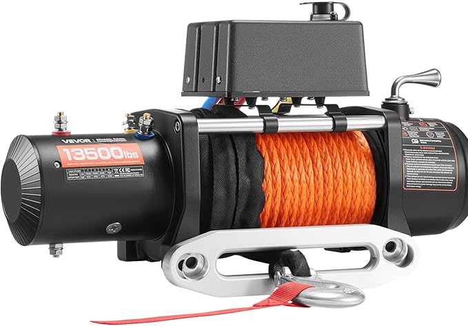VEVOR 13,500 lb Electric, Truck Winch 12V DC 3/8 in x 80 ft Synthetic Rope Aluminum Fairlead Wireless & Wired Remote Control, 13500 lbs, IP55 Waterproof Towing for Off Road Jeep SUV Boat