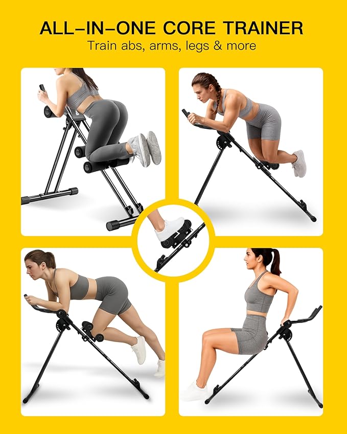 Ab Machine Abdominal Stomach Workout: Adjustable Ab Trainer Machine Ab Cruncher Core Strength Training Equipment for Home Gym Foldable for Women and Men