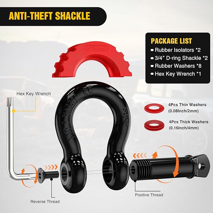 Nilight 3" x 20' Recovery Tow Strap Kit with 2Pcs 3/4" Anti-Theft D-Ring Shackles and Storage Bag Tow Rope for Car Truck SUV ATV (MBS 31500LBS)