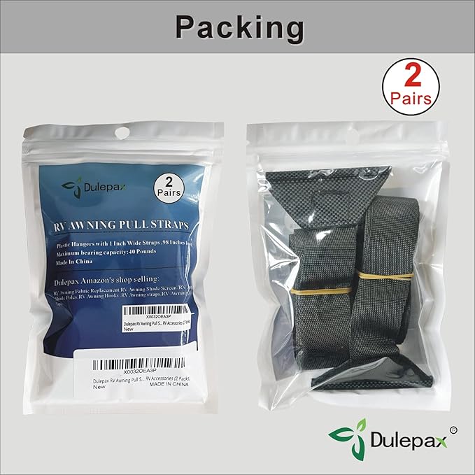 Dulepax RV Awning Pull Straps, 96 Inches Long Straps with Welding Polycord Technology. Universal Patio Awning Pull Straps (2 Units) Black
