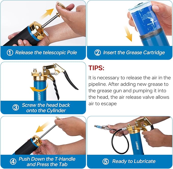 Grease Gun Kit, 8000 PSI Heavy Duty Pistol Grip Grease Gun with 14 OZ Capacity, Includes 0.53" Grease Coupler & 90° Grease Adaptor, Grease Guns for Automotive, Agricultral, Industrial, Marine