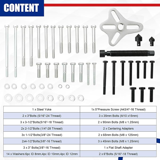 46pcs Harmonic Balancer Puller Set, Steering Wheel Flywheel Crankshaft Pulley Puller kit with Harmonic Balancers, Crankshaft Pulleys and Gears, Work on Most Cars, Pickups, SUVs