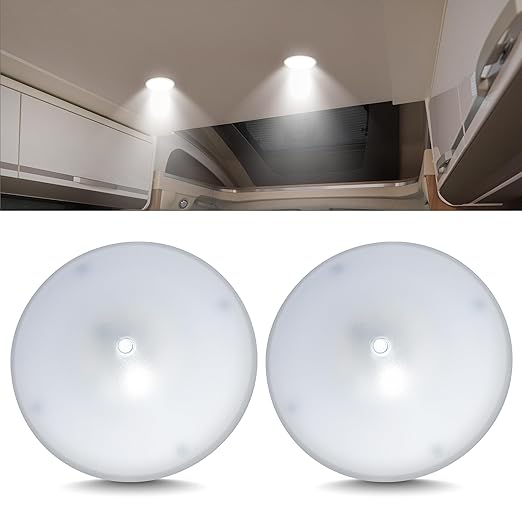 Command Electronics OEM 12V LED RV Low Profile Surface Mount Ceiling Light with Switch – Made in USA – 4.5" Diameter – 2-Pack