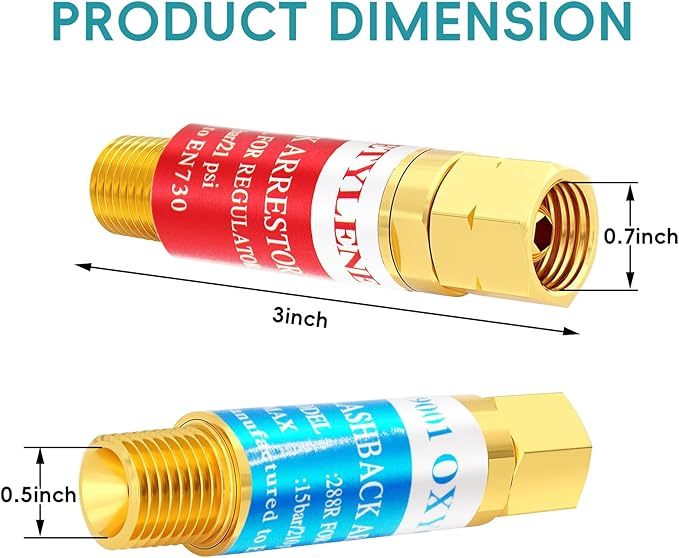 Oxygen Acetylene Flashback Arrestor Set Regulator End 9/16-18 Threads B Size, Flashback Arrestor For Regulators