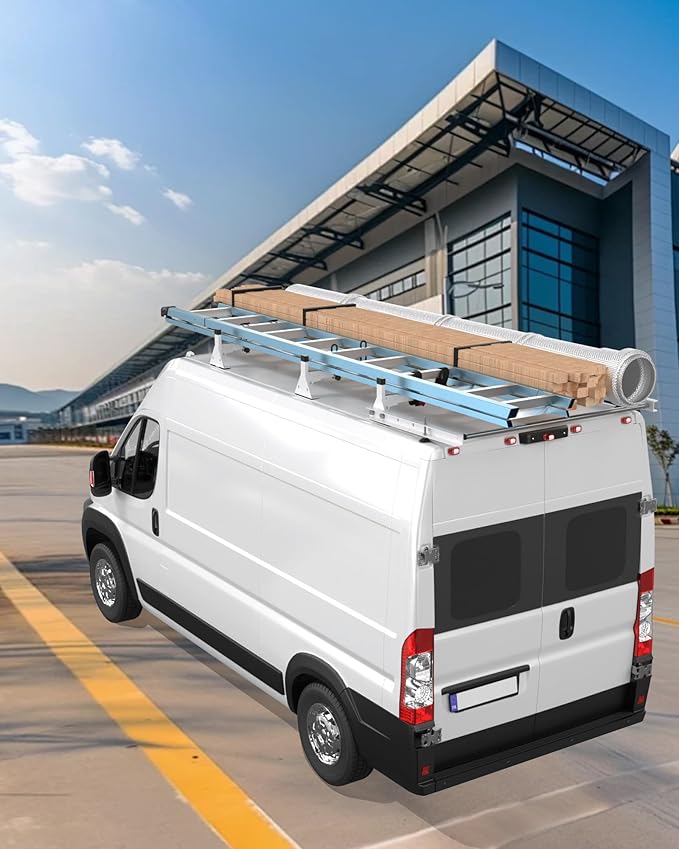 StarONE 57" Heavy Duty Steel Van Roof Rack,Van Ladder Rack with Rear Cargo Roller Fit for 2013-2023 Ram Promaster,White,3 Bars,800lbs