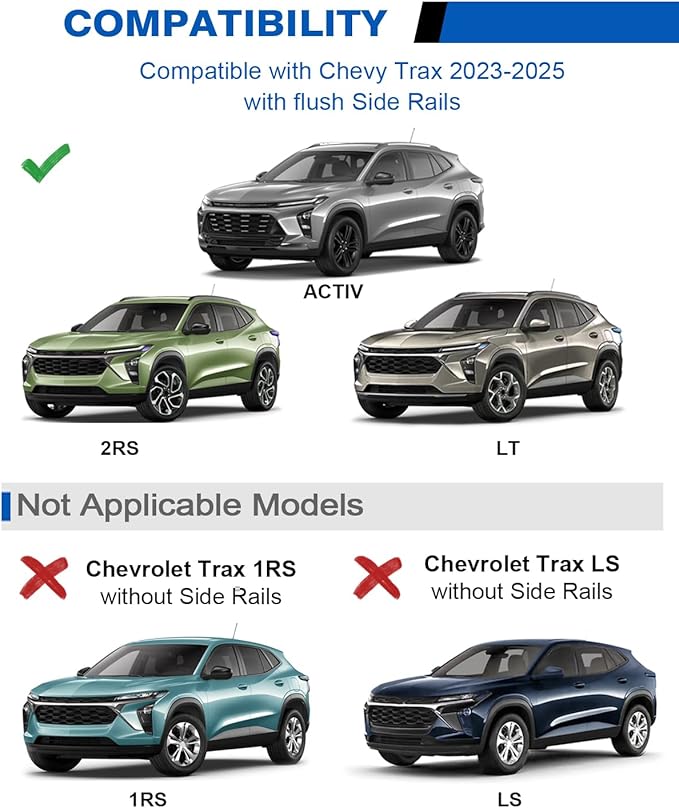 Lockable 260lbs Roof Rack Cross Bars Compatible with Chevy Chevrolet Trax 2023 2024 2025 2026 2RS ACTIV LT,Heavy Duty Aluminum Roof Rails Crossbars Cargo Canoe Black Rooftop Luggage.