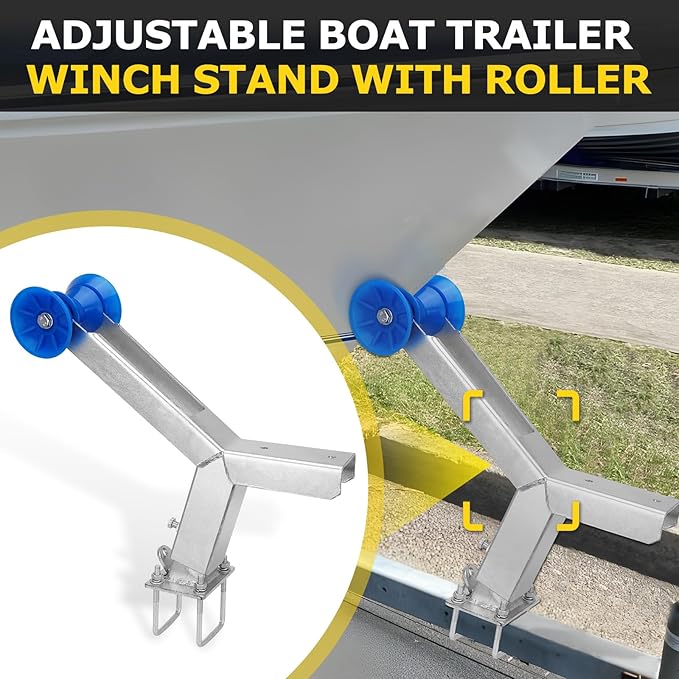Boat Trailer Winch Post with Roller Compatible with 3" W X 4" H Boat Trailer Drawbar, Height Adjustable Boat Winch Mounts, Boat Trailer Winch Stand