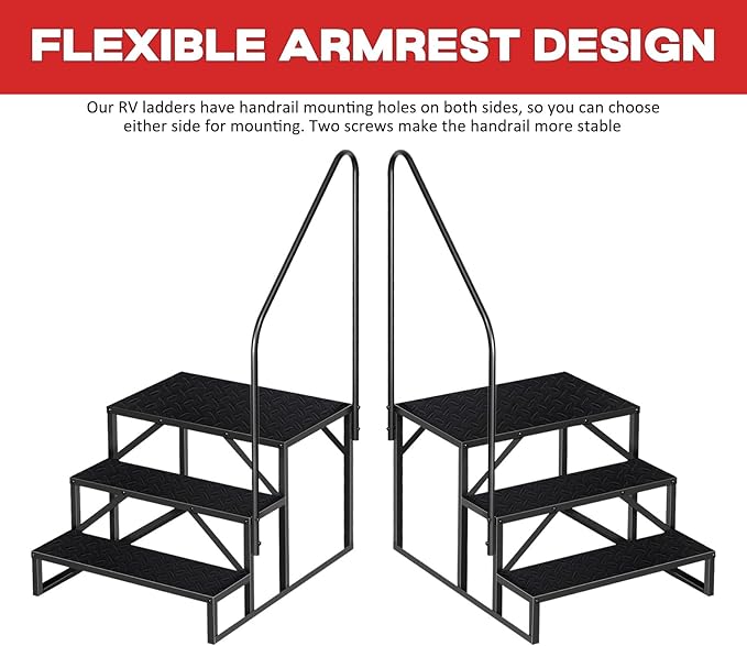 Step Stool Ladder for Adults, Pool Steps with 2 Handrails, 3 Step RV Ladder, Camper Steps for Travel Trailers, 5th Wheel, Motor Home, Spa, and Porch