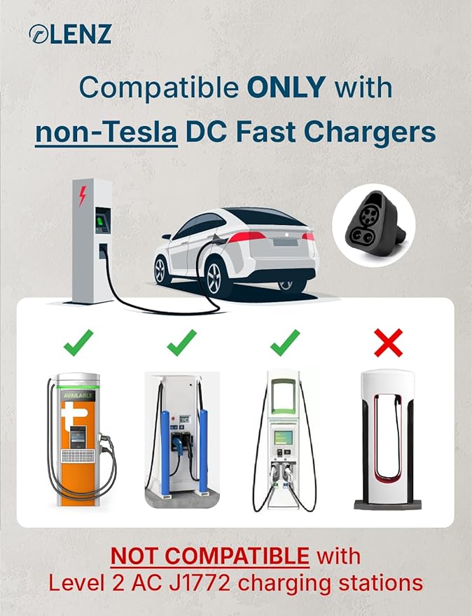 LENZ CCS1 to Tesla EV Adapter – for 2021+ Tesla Models with CCS Enabled ONLY – NOT for Cybertruck or Pre-2021 Teslas, Supports DC Fast Charging up to 250 kW