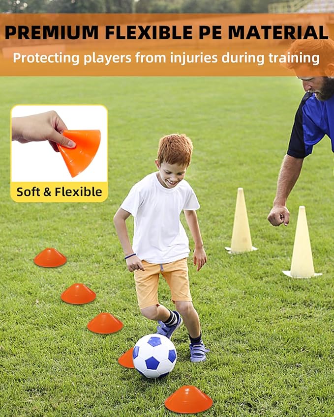 duskeep100/50 Pack Soccer Cones, Disc Cones for Sports Training with Mesh Bag, Sports Cones for Training Drills Practice
