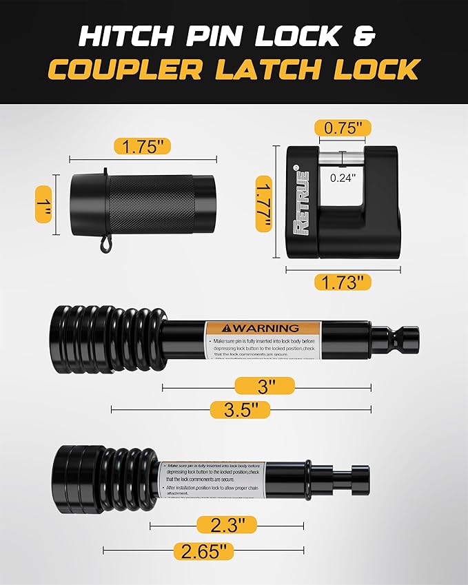 RETRUE Keyed Alike Trailer Lock Set Tow & Store Lock Kit Include Universal Coupler Lock & Dual Hitch Receiver Pin Lock & Trailer Tongue Lock, Black