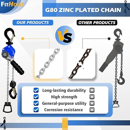 1/2Ton Chain Hoist (2-Pack) 1100Lbs Capacity 10ft Lift Small Come Along Alloy Steel G80 Chain 2 Heavy Duty Hooks, Manual Lever Chain Hoist for Garages Warehouse Automotive Machinery