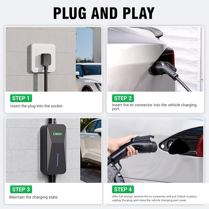 CALION Level 2 EV Portable Charger, 32 Amp Electric Vehicle Charger - 240V Charging Station, Indoor/Outdoor EV Charging for J1772 EVs, LED Indicator, NEMA 14-50 Plug, 25FT Cable