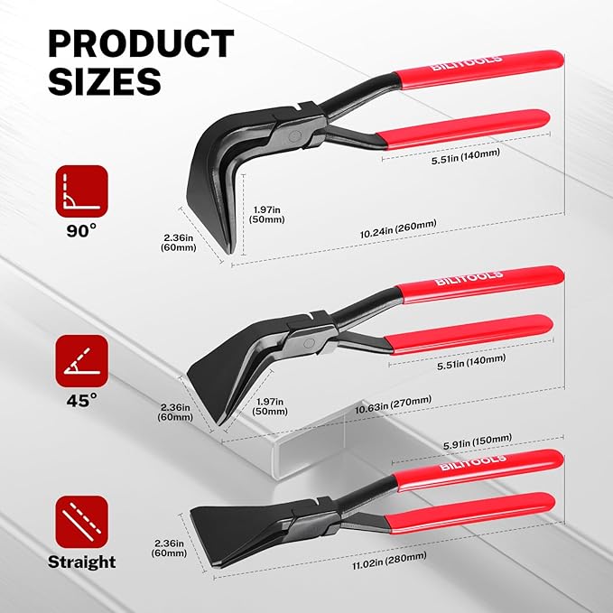 BILITOOLS 3-Piece Hand Seamer Sheet Metal Tools, Sheet Metal Bending Pliers Set Straight, 45° & 90° Bending Tool Comfort with Grip Handle