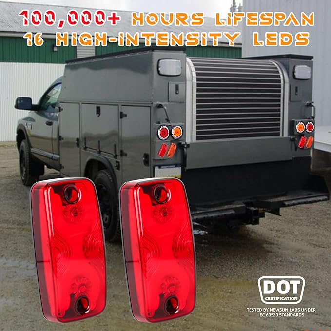 NEW SUN Superior 2Pcs Red Trailer Top & Side Marker Lights, Waterproof IP 67, Halo Neon Design for Turn, Stop, Tail Lamps for Truck, Camper, RV, Bus, 16 Super Bright LEDs, 4"x2" Lens Ultrawide Angle