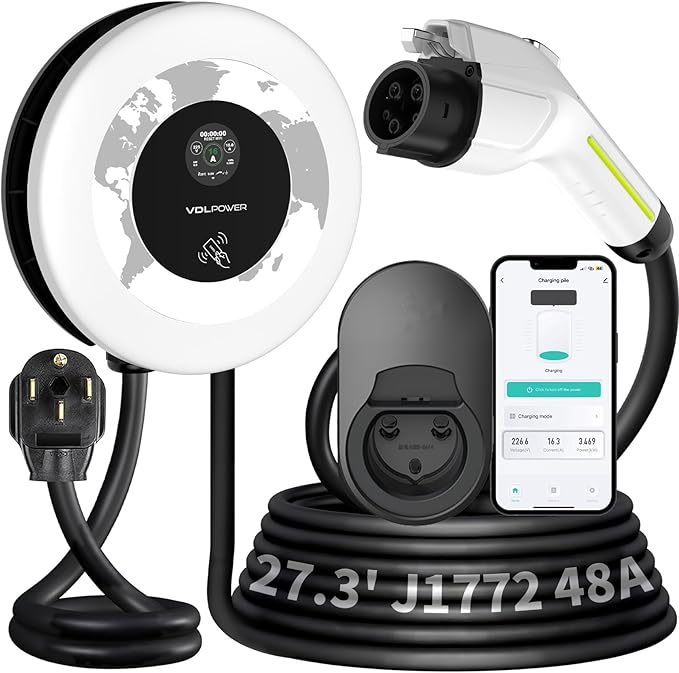 Level 2 EV Charger, 11.5KW /50A Fast Wall Home Charging Station, 27.3ft Charging Cable with Smart App (WiFi), 240V EV Charger with NEMA 14-50, EVSE J1172 Connector for Electric Car EC51W