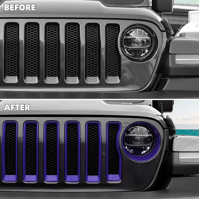 Grille Grill Insert+Headlight Turn Light Cover Compatible with 2018-2023 Jeep Wrangler JL JLU Sport/Sport S Only,Not for Sahara,Rubicon 4xe(Purple)