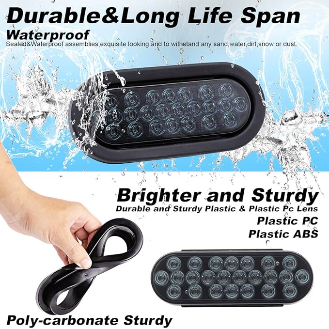 [Pack of 4] 6 Inch Smoked Lens 2 Amber + 2 Red Oval Marker Tail Lights Multi-Function Stop Brake Turn LED for Truck Trailer Tow 12V DC Shockproof 24led